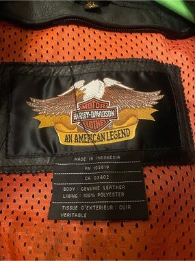 Harley-Davidson Black Leather Jacket with Orange Mesh Lining Women’s XL